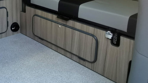 Campervan cabinet kickboard panel with door