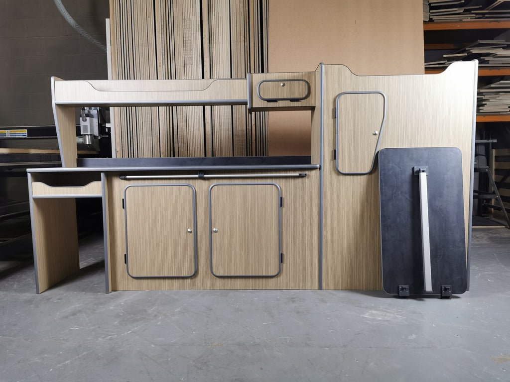 LWB campervan cabinets with above sink storage