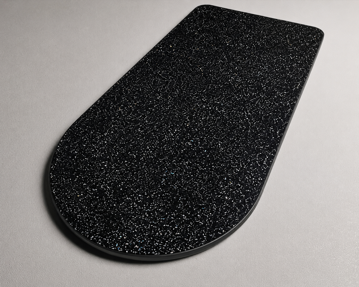 Black sparkle curved campervan table top, 800 by 400mm